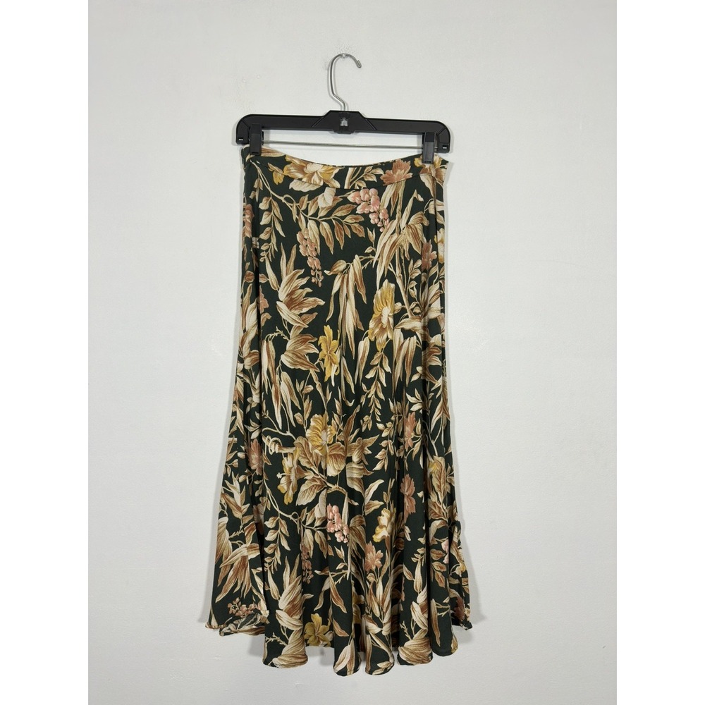 H&M WOMEN Floral Midi Skirt Size 6 Green Flared Cottagecore Feminine Fall Cozy